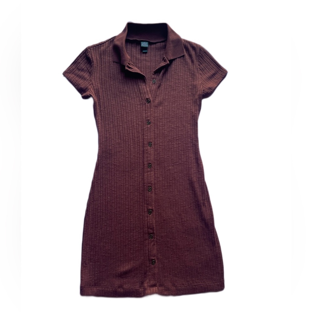 Brown Body Con Ribbed Dress